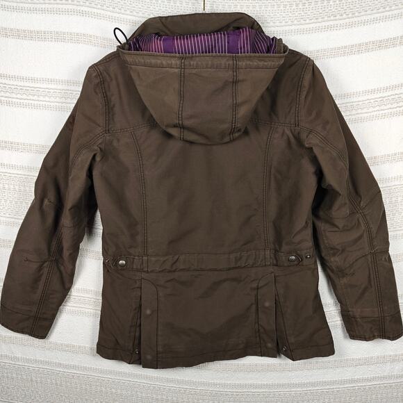 Aigle Brown Hooded Jacket Purple Lining 4 Pocket Women’s Size 40 M - Picture 2 of 9